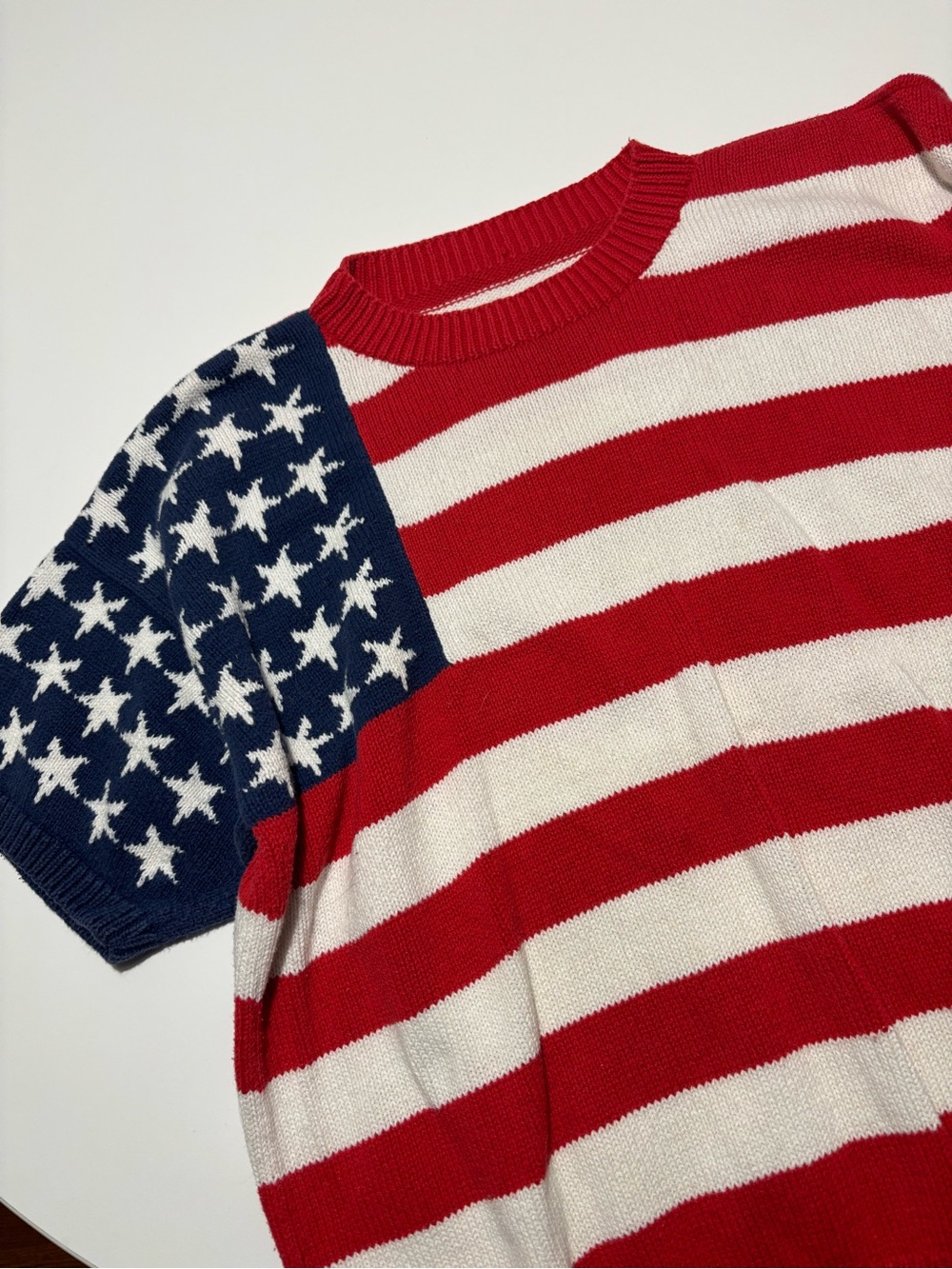 Stars & Stripes Short Sleeve Knit Cotton / Ramie Sweater